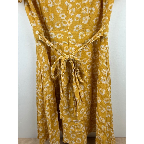 Lulus Mustard Yellow Floral Print Mini Dress Short‎ Sleeve Deep V Neck - Picture 5 of 10